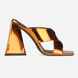 Arden Furtado Summer Fashion 2021 Women's Shoes Sexy Square Head Elegant gold silver green Slippers Chunky heels Big size 43 45