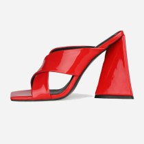 Arden Furtado Summer Fashion 2021 Women's Shoes Sexy Concise Orange Square Head Elegant Slippers  Chunky heels Big size 45