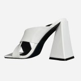 Arden Furtado Summer Fashion 2021 Women's Shoes Sexy Concise Orange Square Head Elegant Slippers  Chunky heels Big size 45