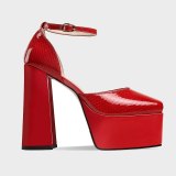 Arden Furtado 2021 Summer Chunky Heels Platform Pure Color Red White  Sandals High heels Women's shoes Stars Party shoes
