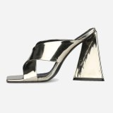 Arden Furtado Summer Fashion 2021 Women's Shoes Sexy Square Head Elegant gold silver green Slippers Chunky heels Big size 43 45