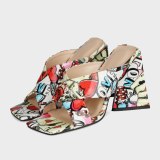 Arden Furtado Summer Fashion 2021 Women's Shoes Sexy Mixed Colors Square Head Elegant Slippers Chunky heels slides Big size 45