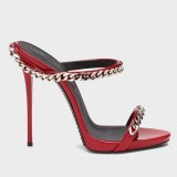 Arden Furtado Summer Fashion Women's Shoes Red Silver Pointed Toe Stilettos Heels New Sexy Metal Chain Elegant Slippers  heels
