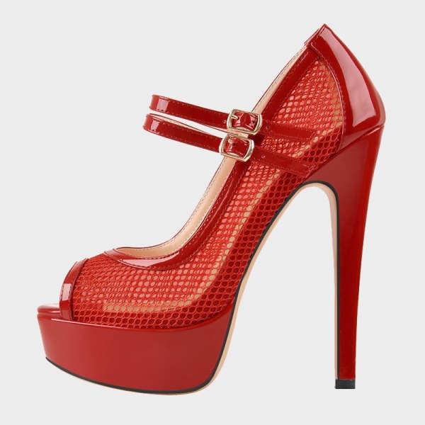Arden Furtado 2021 Summer Platform Peep Toe Red Sandals High Heels Stilettos Heels Buckle Women's Shoes Stars Party Shoes 45 46
