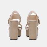 Arden Furtado 2021 Summer Platform Suede  Sandals High Heels Narrow Band  Waterproof  Buckle Women's Shoes Stars Party Shoes 33