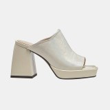 Arden Furtado 2021 Summer Fashion Women's Shoes Heels  Chunky Heels  Beige Apricot  Platform Ladies Slippers  33 40