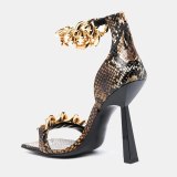 Arden Furtado 2021 Summer Fashion Women's Shoes stilettos heels Sandals Elegant Sexy Metal Chain  Narrow Band party shoes 43