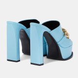 Arden Furtado 2021 Summer Fashion Women's Shoes Heels Metal Chain Chunky Heels  Peep Toe platform ladies Slippers big size 42 43