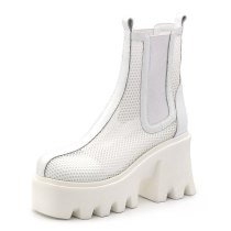 Arden Furtado 2021 Summer Fashion Women's Shoes Sexy Elastic band Chunky Heels Mesh Black Elegant Ankle Boots