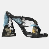 Arden Furtado 2021 Summer Fashion Women's Shoes Heels Denim Square Head Chunky Heels  Ladies Slippers  44 45