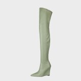 Arden Furtado 2021 Fashion Women's Shoes Winter Orange Green Pointed Toe Wedges Over The Knee High Boots  Big Size 42 43