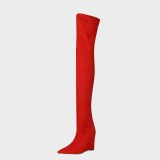 Arden Furtado 2021 Fashion Women's Shoes Winter Pure Color Red Blue Pointed Toe Wedges Over The Knee High Boots  big size 42 43