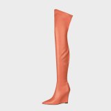 Arden Furtado 2021 Fashion Women's Shoes Winter Orange Green Pointed Toe Wedges Over The Knee High Boots  Big Size 42 43