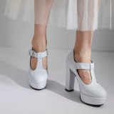 Arden Furtado Spring Autumn Chunky Heels Buckle Sexy New Pointed Toe  Pumps Chunky Heels White High Heels