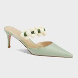 Arden Furtado Summer Fashion 2021 Women's Shoes Genuine Leather Green Elegant Stilettos Heels Slippers 6.5cm Mules