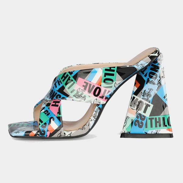 Arden Furtado 2021 Summer Fashion Women's Shoes Heels Square Head Chunky Heels Slippers Big size 44 45