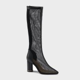Arden Furtado Summer Fashion Women's Shoes Chunky Heels 9cm Back zipper Pointed Toe Zipper Mesh Boots Large Size 41 42 43