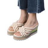 Arden Furtado  Summer Fashion Women's Shoes Narrow Band Blue Wedges Heels Classics Ladies Straw Platform Slippers 40