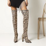 Arden Furtado Fashion Women's Shoes Winter Pointed Toe Chunky Heels Serpentine Sexy Back zipper Over The Knee High Boots 43