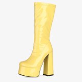 Arden Furtado 2021 Winter Fashion Women's Shoes Chunky Heels Blue  Elegant Sexy Half Boots Yellow Shoes Platform Size 42 43