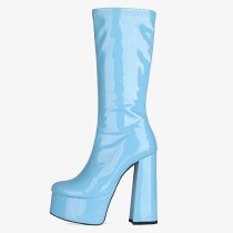 Arden Furtado 2021 Winter Fashion Women's Shoes Chunky Heels Blue  Elegant Sexy Half Boots Yellow Shoes Platform Size 42 43