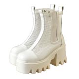 Arden Furtado Summer Fashion Women's Shoes Chunky Heels Elegant Sexy Zipper White Wire Side Platform Square Head Ankle Boots
