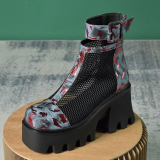 Arden Furtado Summer Fashion Women's Shoes Chunky Heels Elegant Wire Side Buckle Platform Square Head Ankle Boots Back Zipper