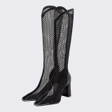 Arden Furtado Summer Fashion Women's Shoes Elegant  Back zipper Mesh Boots Knee High Boots Chunky Heels 33 40