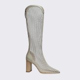 Arden Furtado Summer Fashion Women's Shoes Elegant  Back zipper Mesh Boots Knee High Boots Chunky Heels 33 40