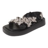 Arden Furtado Summer Fashion Women's Shoes Sexy Hook & Loop Genuine Leather Crystal Rhinestone Sandals 40