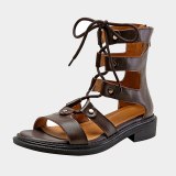 Arden Furtado Summer Fashion Women's Shoes Sexy Genuine Leather Brown Gladiator Narrow Band  Elegant  Sandals 40