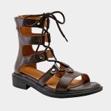Arden Furtado Summer Fashion Women's Shoes Sexy Genuine Leather Brown Gladiator Narrow Band  Elegant  Sandals 40