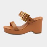 Arden Furtado  Summer Fashion Women's Shoes Narrow Band  Wedges Heels Ladies Straw Platform Genuine Leather Slippers  New