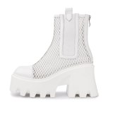 Arden Furtado Summer Fashion Women's Shoes Chunky Heels Matin Boots Mesh Boots White Back Zipper Ankle Boots Genuine Leather 41