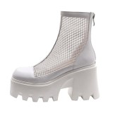 Arden Furtado Summer Fashion Women's Shoes Chunky Heels Matin Boots Mesh Boots White Ankle Boots ladies Genuine Leather 40 41