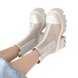 Arden Furtado Summer Fashion Women's Shoes Chunky Heels Matin Boots Mesh Boots White Back Zipper Ankle Boots Genuine Leather 41