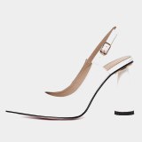 Arden Furtado Summer Fashion Women's Shoes Pointed Toe Buckle White Sexy Chunky Heels Elegant White Sandals Big size 33 40