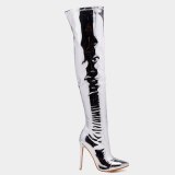 Arden Furtado Fashion Women's Shoes Winter  Sexy Silver  Pointed Toe  New Zipper Over The Knee High Boots