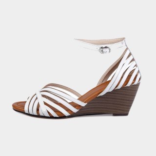 Arden Furtado  Summer Fashion Women's Shoes Buckle Pure Color White Wedges Sexy Elegant Genuine Leather  Cage Sandals