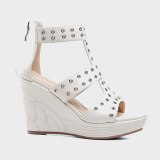 Arden Furtado 2021 Summer Platform Wedges Sandals Back Zipper Genuine Leather Narrow Band White Women's Shoes Party Shoes 40