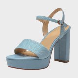 Arden Furtado 2021 Summer Chunky Heels Buckle Blue  Sandals Block  High Heels Women's Shoes Platform Party Shoes 33 40