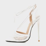 Arden Furtado Summer Fashion Women's Shoes Mesh  Sexy Elegant Stilettos Heels White Ankle Strap Sandals Classics  33 40