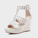 Arden Furtado 2021 Summer Platform Wedges Sandals Back Zipper Genuine Leather Narrow Band White Women's Shoes Party Shoes 40