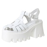Arden Furtado 2021 Summer Platform  Sandals White Classics  Chunky Heels Genuine Leather Narrow Band Women's Shoes Party Shoes