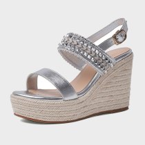 Arden Furtado 2021 Summer Platform Wedges Sandals Silver Classics  Narrow Band Women's Shoes Party Shoes