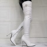 Arden Furtado Fashion Women's Shoes Winter  Sexy Pointed Toe New Zipper White Over The Knee High Boots Big Size 45 46 47