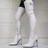 Arden Furtado Fashion Women's Shoes Winter  Sexy Pointed Toe New Zipper White Over The Knee High Boots Big Size 45 46 47