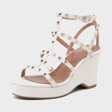 Arden Furtado 2021 Summer Platform Wedges Sandals Genuine Leather Green White Classics  Narrow Band Women's Shoes Party Shoes