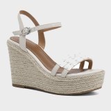 Arden Furtado 2021 Summer Platform Wedges Sandals Genuine Leather Green Off White Buckle Classics  Narrow Band  Party Shoes