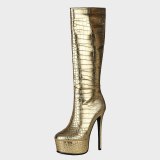 Arden Furtado Autumn Fashion Women's Shoes Sexy Platform Waterproof Pure Color Gold Silver  Knee High Boots Elegant 44 45